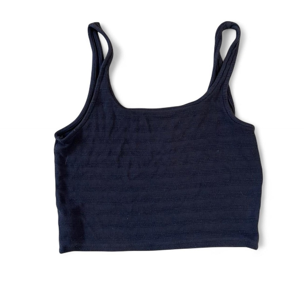 American Eagle Navy Blue Ribbed Cropped Tank Top coastal basic soft summer